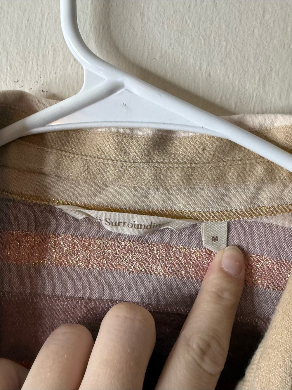Soft Surroundings Beige Metallic Striped 3/4 Sleeve Blouse - Picture 4 of 7